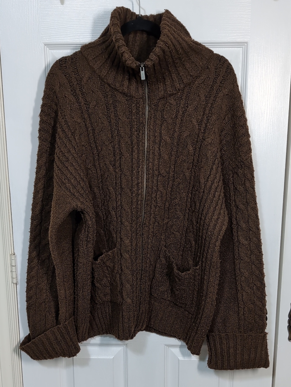 Oak And Fort High Neckline Cable Knit Zip Up Cardigan Relaxed Oversize Large NEW